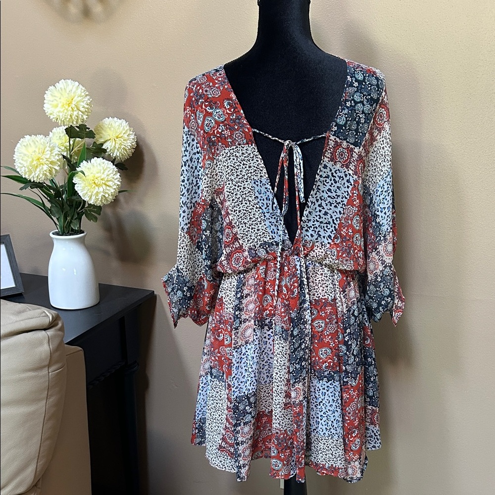 Patchwork V-Neck Dress - Picture 2 of 8
